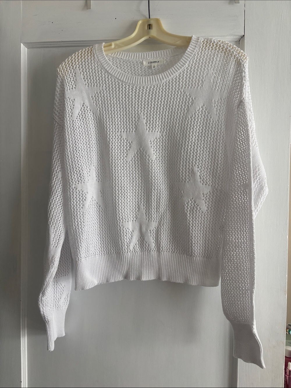 Z Supply White Star Textured Crewneck Sweater